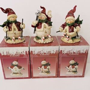 Vintage Set of 3 Boxed Snow Folk Snowmen, Collectible Figurines
